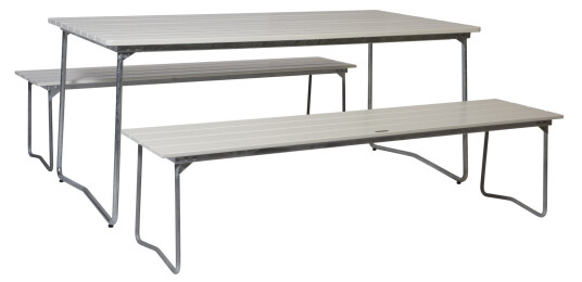 Grythyttan Stålmöbler B31 spisegruppe Hvitlakkert ek/galvanisert stål 2 benkar 170 cm & bord 170 x 92 cm