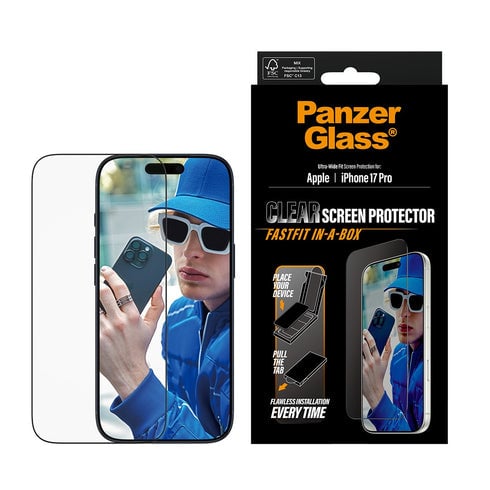 PanzerGlass Skjermbeskytter iPhone 17 Pro med FastFit - Ultra Wide Fit og Svart Kant