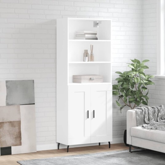  Highboard hvit 69,5x34x180 cm konstruert tre