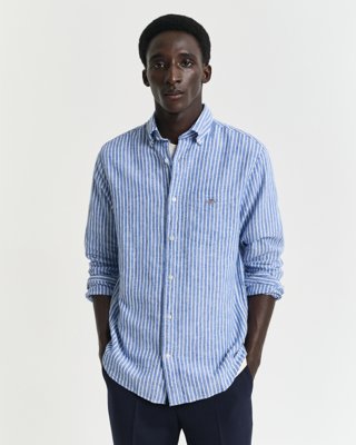 Regular fit stripet skjorte i bomullslin RICH BLUE XXXL