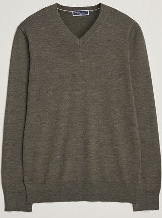 Charles Tyrwhitt Pure Merino V Neck Jumper Olive Green