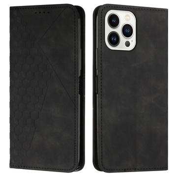 iPhone 16 Pro Max Rhombusmønster lommebokveske med magnetisk lukking   svart
