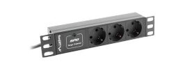 Lanberg PDU-03F-0200-BK - Strømfordelerenhet (kan monteres i rack) - AC 230 V - 4000 watt - inngang: CEE 7/4 / CEE 7/7 - utgangskontakter: 3 (type F) - 1U - 10 - 2 m kabel - svart