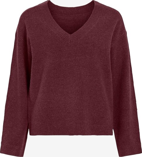 Vila Genser Viliga L/S Rev V Neck Knit Top No Rød
