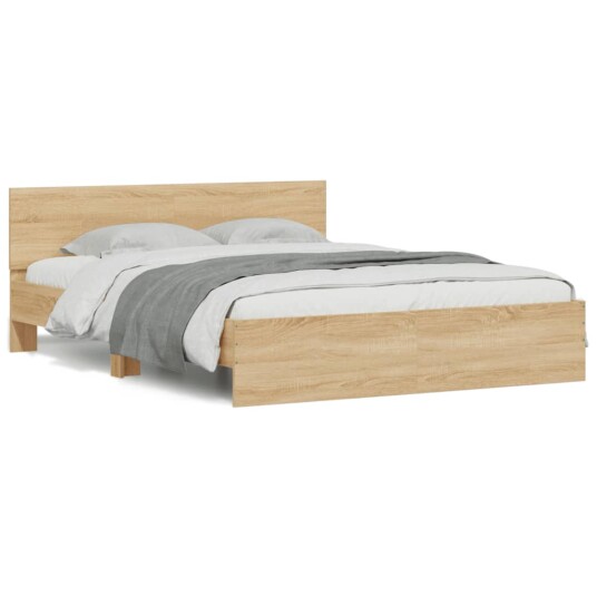 Sengeramme med hodegavl og LED sonoma eik 150x200 cm 8721012248212