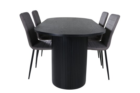 Venture Home Bianca Spisegruppe 200 cm Oval med 4 Windu Lyx Stoler Sort