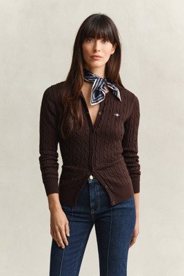 GANT Stretch Cotton Cable Cardigan - Beige - S GANT Stretch Cotton Cable Cardigan - Beige - S