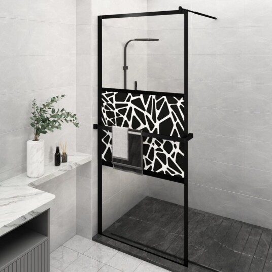Dusjvegg med hylle svart 100x195 cm ESG-glass og aluminium Dusjvegg med hylle svart 100x195 cm ESG-glass og aluminium
