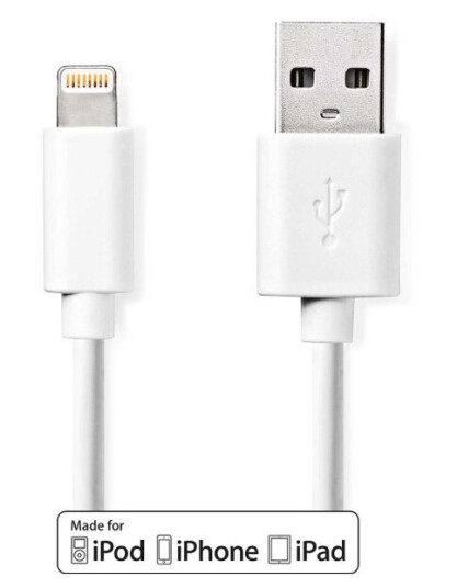 Nedis Lightning Kabel | USB 2.0 | Apple Lightning 8-Pinners | USB-A Han | 480 Mbps | Nikkel belagt | 2.00 m | Rund | PVC | Hvit | Boks Nedis Lightning Kabel | USB 2.0 | Apple Lightning 8-Pinners | USB-A Han | 480 Mbps | Nikkel belagt | 2.00 m | Rund | PVC | Hvit | Boks