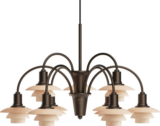 PH 1/1 Lysekrone Med 9 Armer Centenary Edition Aged Brass / Dusty Terracotta