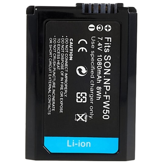 NP-FW50 batteri til Sony A6400/A6000/ZVE 10/A7M2/A6100/A6300/A7R2/A5100 Etc