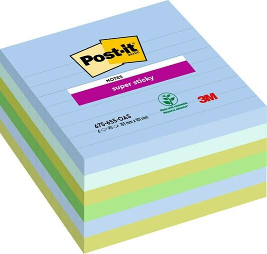 3M Post-it SS-Klistrelapper 101x101 lin. Oasis  6 