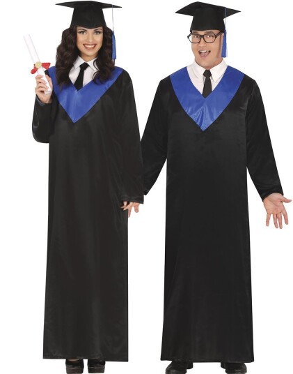 Svart og Blå Eksamens Kappe Unisex Kostyme M
