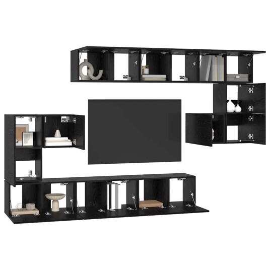 TV benksett 10 pcs Svart eik 180 x 30 x 90.5 cm Konstruert tre