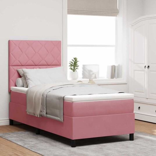 LED Box Springer Bed med madrass Rosa 100 x 200 cm stoff