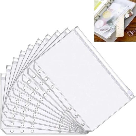 Hot deal til lav pris! A5-lommer med 6 hull, gjennomsiktige plastlommer med glidelås, vanntette mapper, løsbladposer (20 stk) - Glad