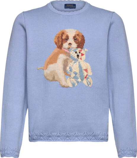 Ralph Lauren Kids Dog Scalloped Crewneck Sweater Blue 154 158