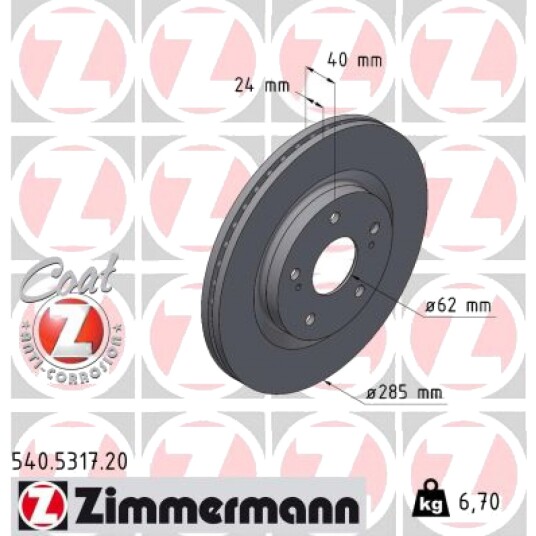 Bremseskive ZIMMERMANN 540.5317.20