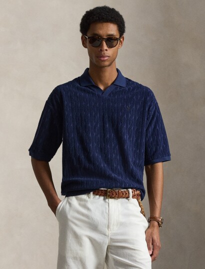 Polo Ralph Lauren Relaxed Fit Cabled Terry Polo Shirt Navy M