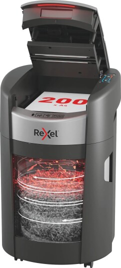 Rexel Shredmax Autofeed+ 200X Makulator, 200 Ark, P4 Kryssskjæring, Svart