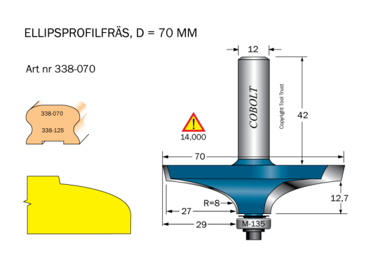 Cobolt 338-070 Profilfres D=70 L=18 R=8 Maskintilbehør & forbruk