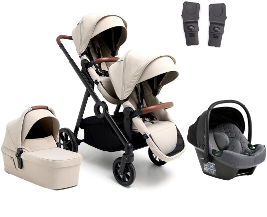 Beemoo Pro Multi 2 Søskenvogn inkl. Route i-Size Babybilstol Latte Beige/Mineral Grey