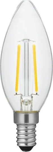 Spl E14 2W dimbar LED kronepære   C35 filament klart glass 2500K   Dimbar : Dimbar Kulør : Ekstra varm
