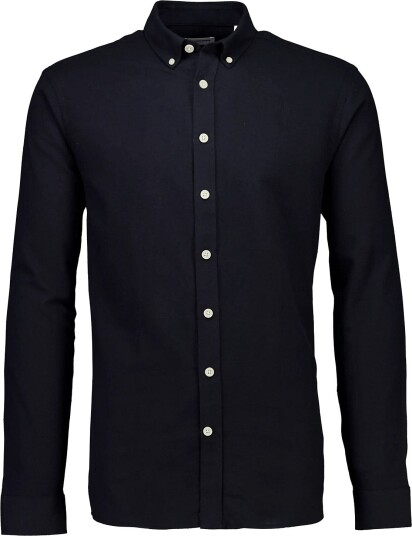 Lindbergh Mélange Brushed Shirt L/S Regular Black XXL