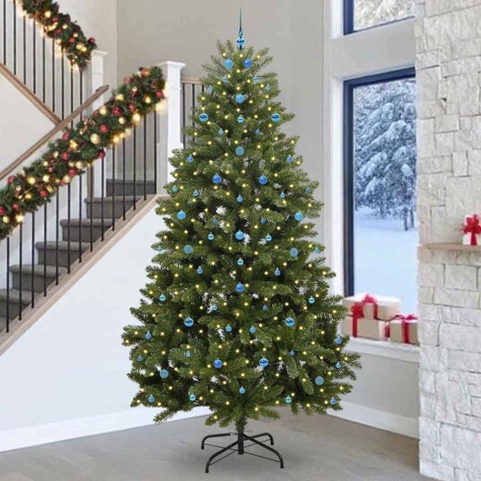 Kunstig juletre med LED stripelys grønn 300 cm PVC og metall