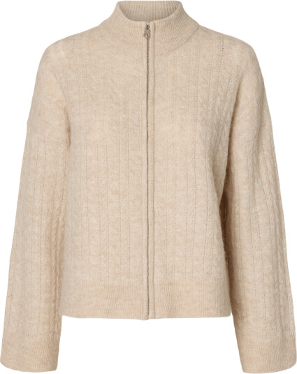 Selected Slwlulu Cable Ls Knit Zipper Cardigan Beige S