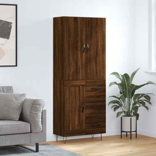 vidaXL Highboard brun eik 69,5x34x180 cm konstruert tre 8720845475345