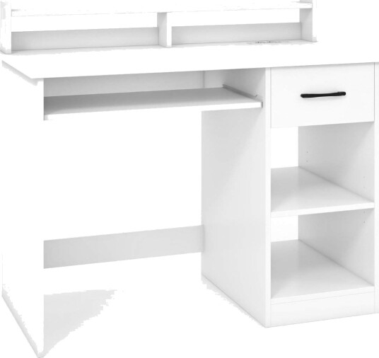 Skrivebord med ladestasjon tastaturbrett skuff og justerbar hylle hvit 105 x 55 x 89 cm