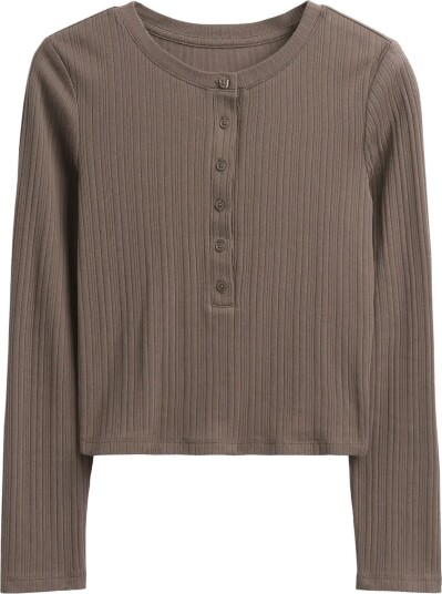 GAP Rib Henley T-Shirt From The Gap Collection - TOASTED ALMOND - 128/134