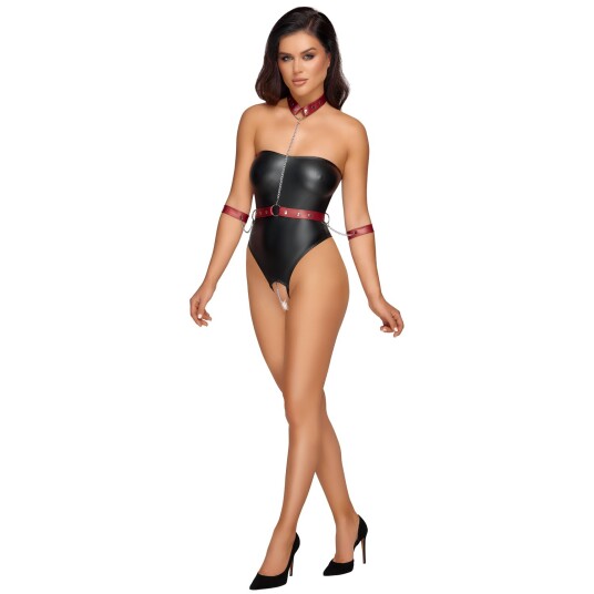 Cottelli Bondage Wetlook Body med fester - Black - S