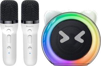 Yesido YSW36 Cute Ears Bluetooth 5.3 karaokehøyttaler med to mikrofoner for barn - hvit