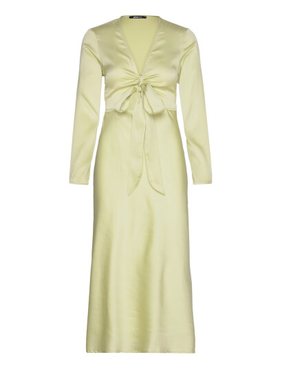 Gina Tricot Tie Front Satin Midi Dress - Yellow - 34