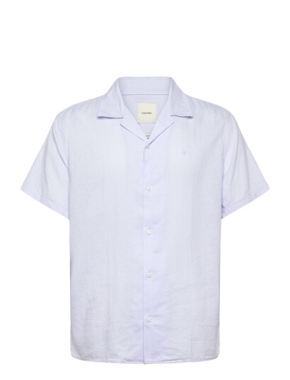 Calvin Klein Ss Camp Collar Solid Linen Class Blue L