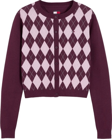 Tommy Jeans Tjw Ess Crew Cardigan Argyle Ext Burgundy XS