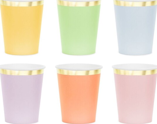 6 stk Pappkrus med Gullfolierte Kant  220 ml 6 Forskjellige Farger