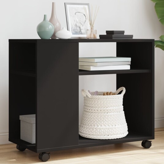Sidebord med hjul svart 70x35x60 cm konstruert tre 8721158360120