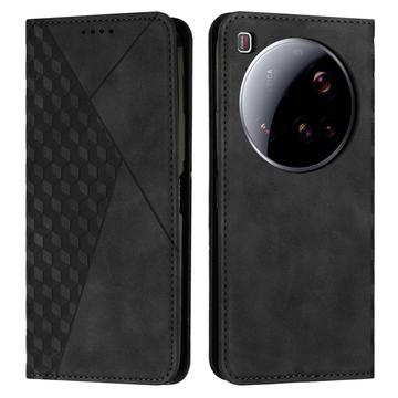 Xiaomi 15 Ultra Rhombusmønster lommebokveske med magnetisk lukking svart