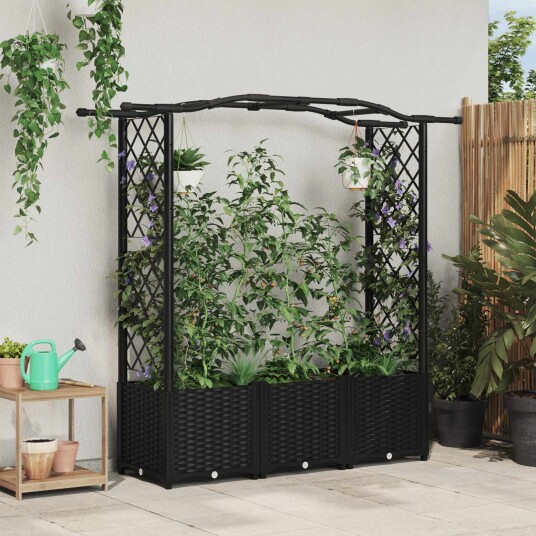 vidaXL Hevet Bed med Trellis og Tak Svart 164 x 40 x 138 cm PP