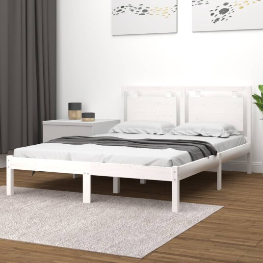 vidaXL Sengeramme hvit heltre 135x190 cm 4FT6 Double 8720287042532