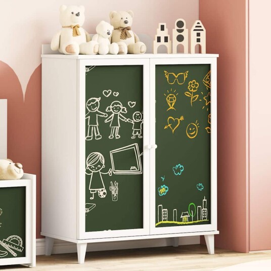 Sideboard med Tavle Hvit 80 x 40 x 110 cm Konstruert tre