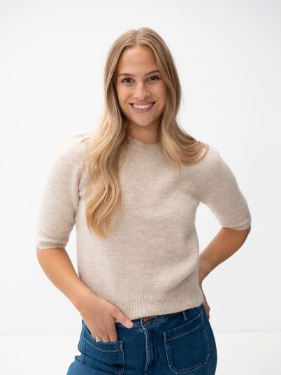 Selected Femme Lulu Short Sleeve Open Back Knit O-neck Beige S