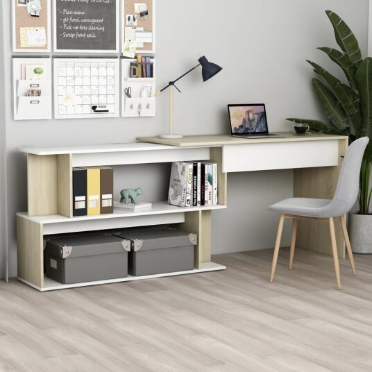 vidaXL Skrivebord hjørne hvit sonoma eik 200x50x76 cm konstruert tre vidaXL Skrivebord hjørne hvit sonoma eik 200x50x76 cm konstruert tre
