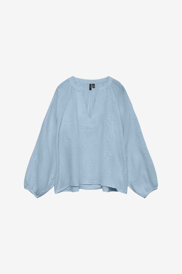 Vero Moda - Bluse vmNatali LS Emb Top Wvn - Blå
