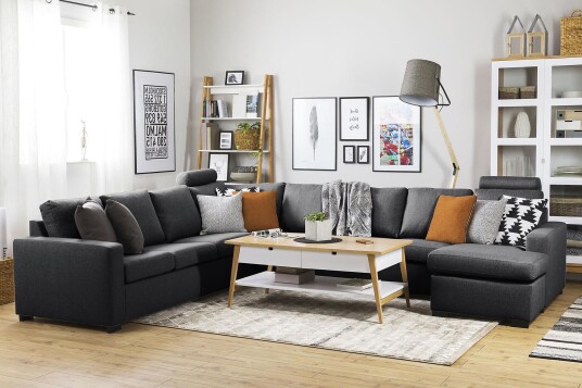 Crazy 7 seters Vendbar U formet XX Large Hjørnesofa med Divan i Stoff Mørk grå
