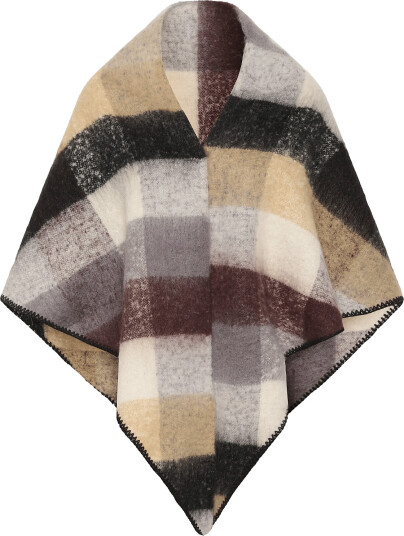 Kaffe Kaelaine Checked Poncho - Brown - ONE SIZE