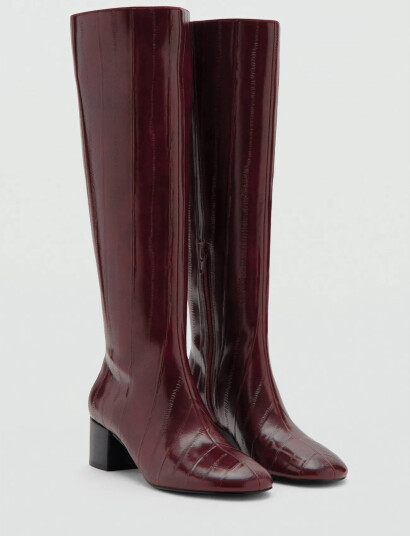 Mango Textured Heeled Boots   Burgundy   36